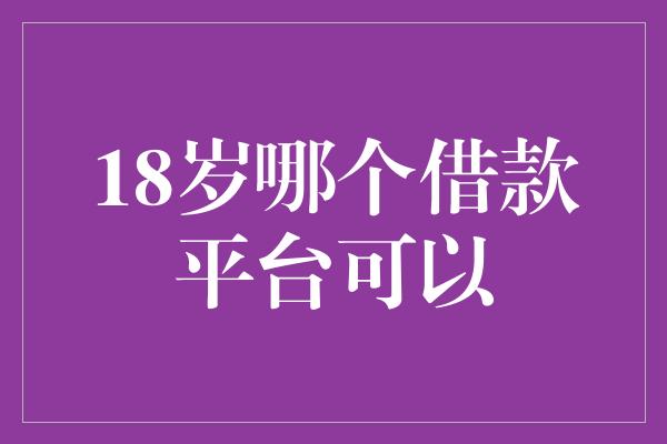 18岁哪个借款平台可以