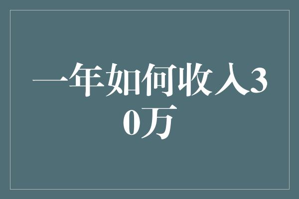 一年如何收入30万