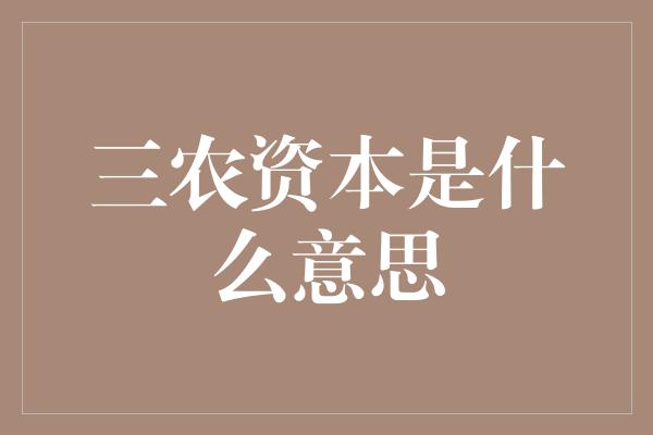 三农资本是什么意思