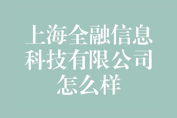 上海全融信息科技有限公司怎么样