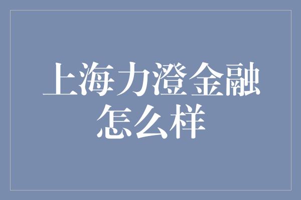 上海力澄金融怎么样