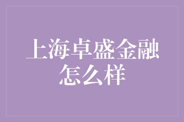 上海卓盛金融怎么样