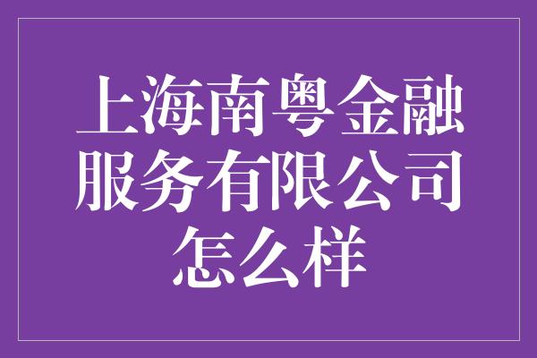 上海南粤金融服务有限公司怎么样