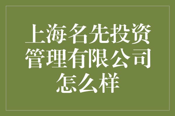 上海名先投资管理有限公司怎么样