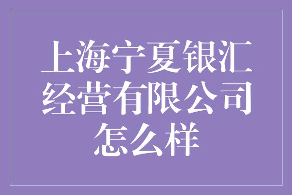 上海宁夏银汇经营有限公司怎么样