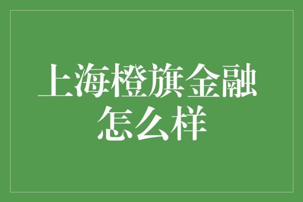 上海橙旗金融 怎么样