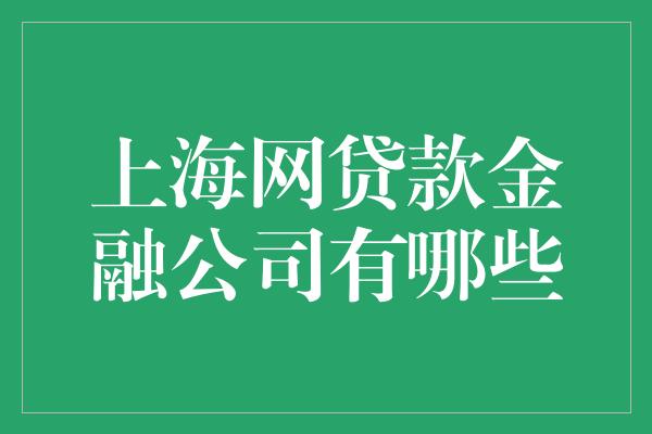 上海网贷款金融公司有哪些