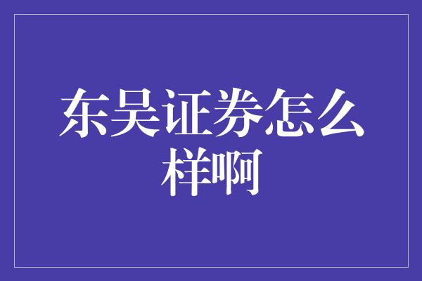 东吴证券怎么样啊