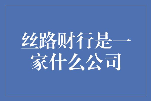 丝路财行是一家什么公司