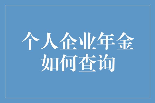 个人企业年金如何查询