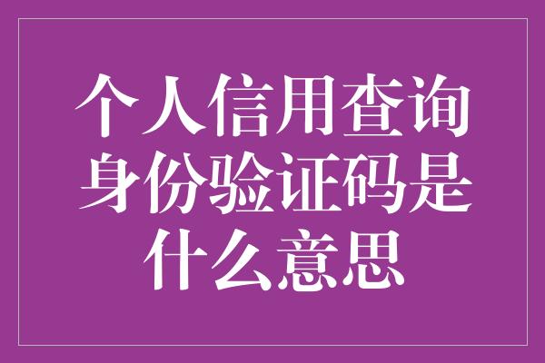 个人信用查询身份验证码是什么意思