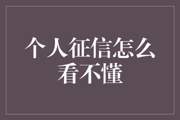 个人征信怎么看不懂