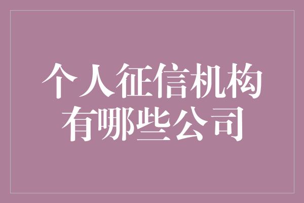 个人征信机构有哪些公司