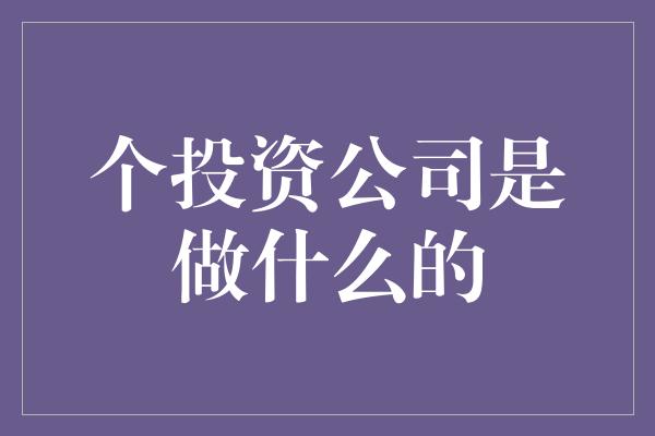 个投资公司是做什么的