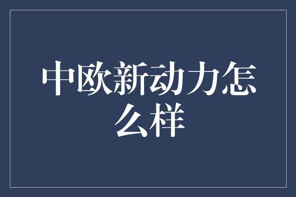 中欧新动力怎么样