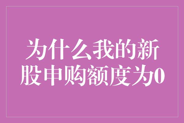 为什么我的新股申购额度为0