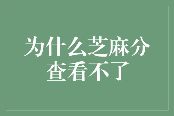 为什么芝麻分查看不了