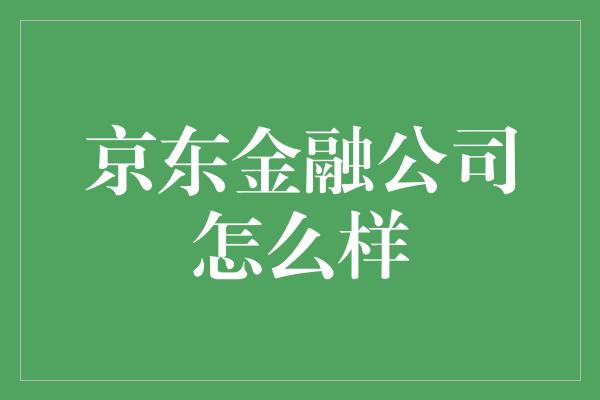 京东金融公司怎么样