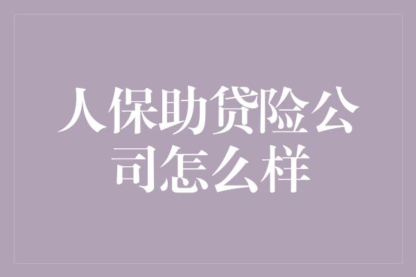 人保助贷险公司怎么样