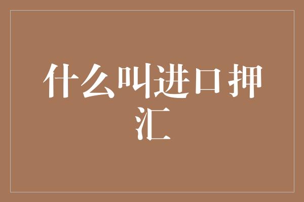 什么叫进口押汇