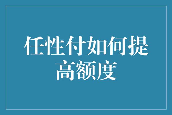 任性付如何提高额度