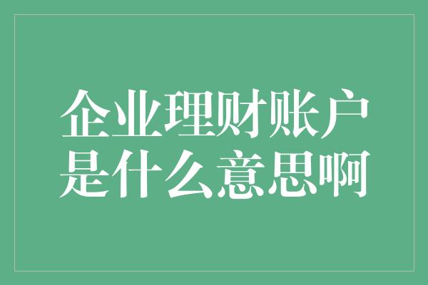 企业理财账户是什么意思啊