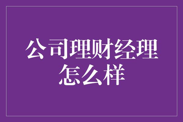 公司理财经理怎么样