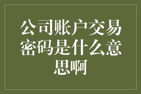 公司账户交易密码是什么意思啊