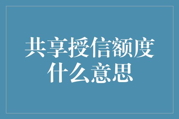 共享授信额度什么意思