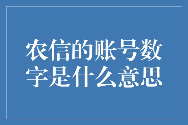 农信的账号数字是什么意思