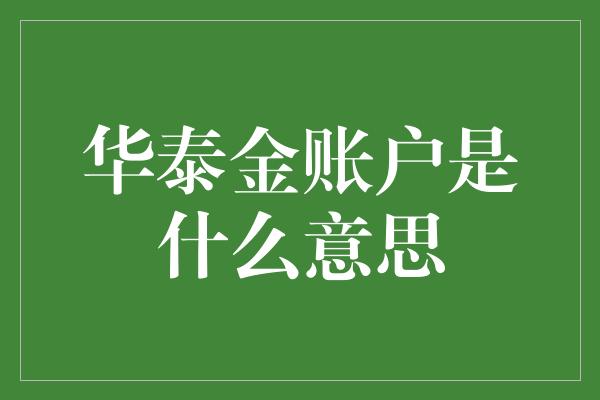 华泰金账户是什么意思