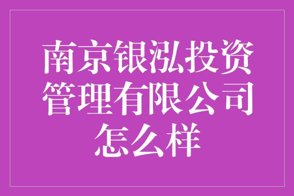 南京银泓投资管理有限公司怎么样