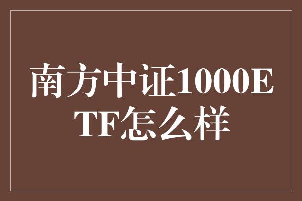 南方中证1000ETF怎么样