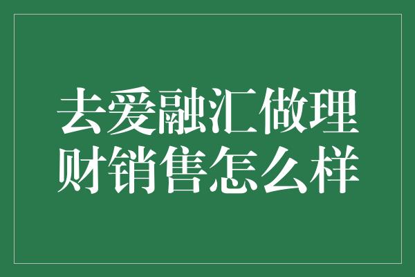 去爱融汇做理财销售怎么样