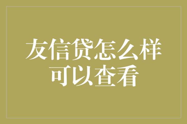 友信贷怎么样可以查看