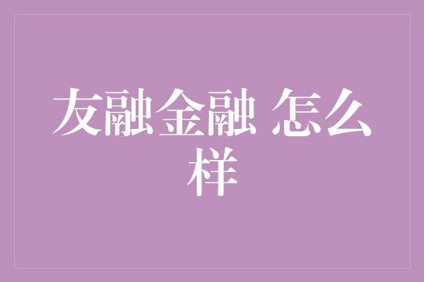 友融金融 怎么样