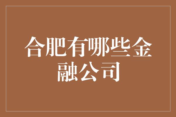 合肥有哪些金融公司