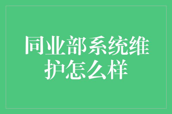 同业部系统维护怎么样