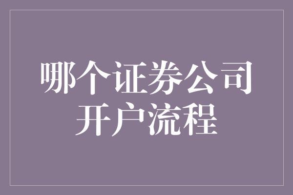 哪个证券公司开户流程