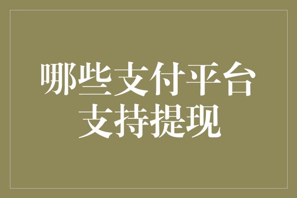 哪些支付平台支持提现