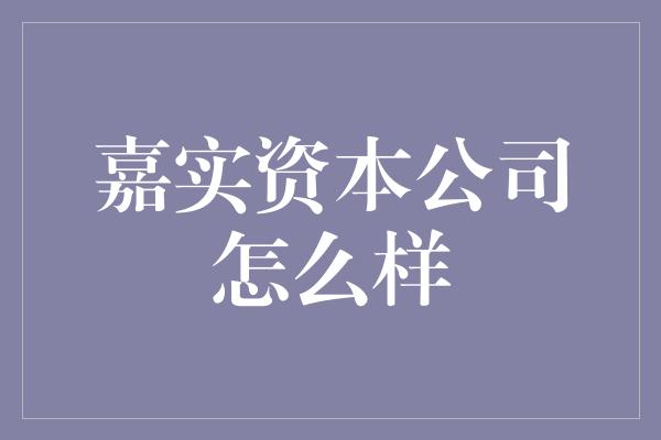 嘉实资本公司怎么样