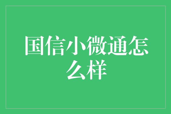 国信小微通怎么样