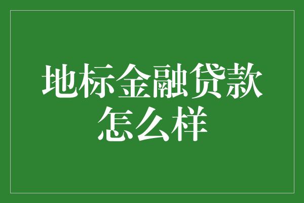 地标金融贷款怎么样