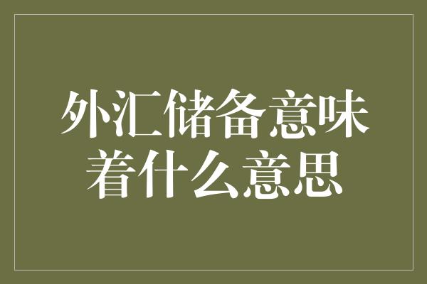 外汇储备意味着什么意思