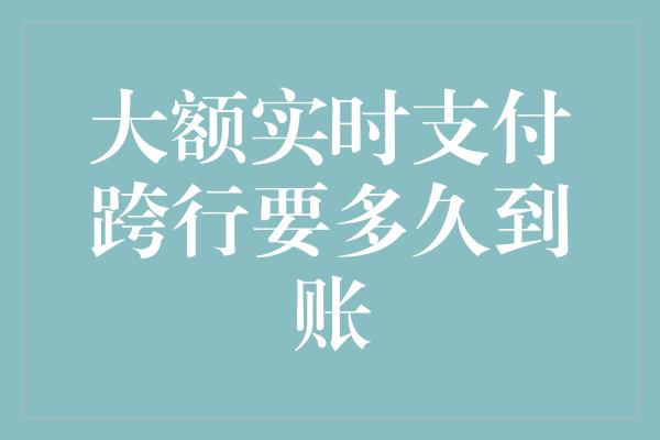 大额实时支付跨行要多久到账