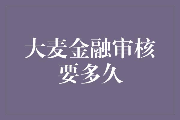 大麦金融审核要多久