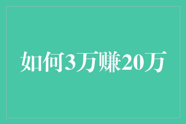 如何3万赚20万