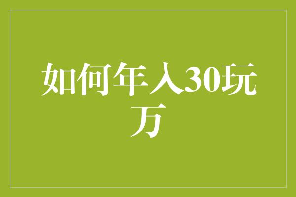 如何年入30玩万