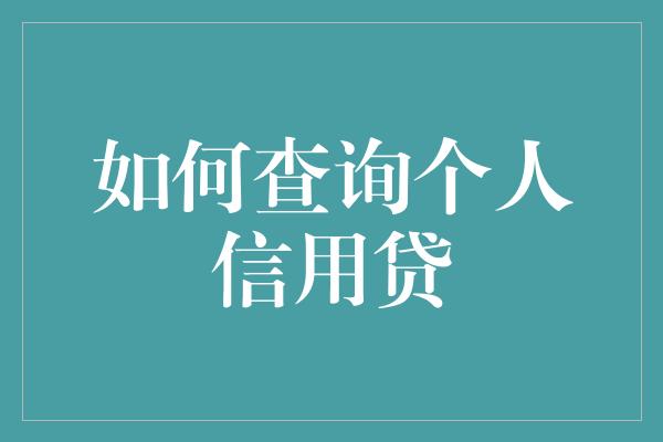 如何查询个人信用贷