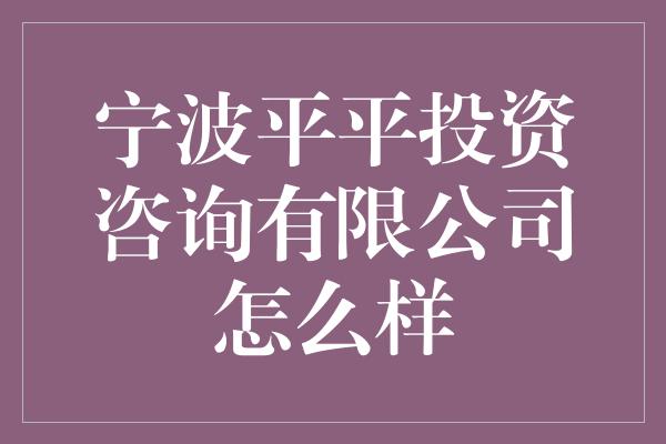 宁波平平投资咨询有限公司怎么样